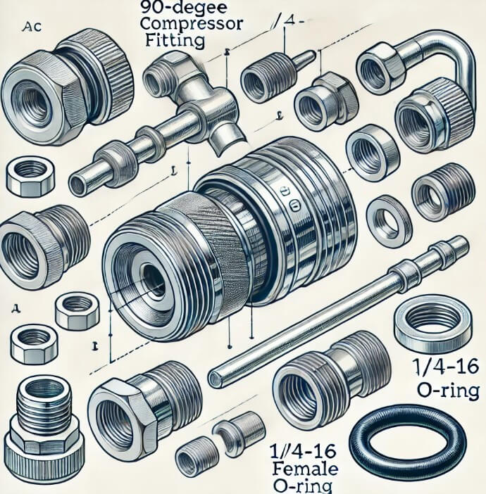 AC Compressor Fitting 90 Degree 34-16 Female O-Ring